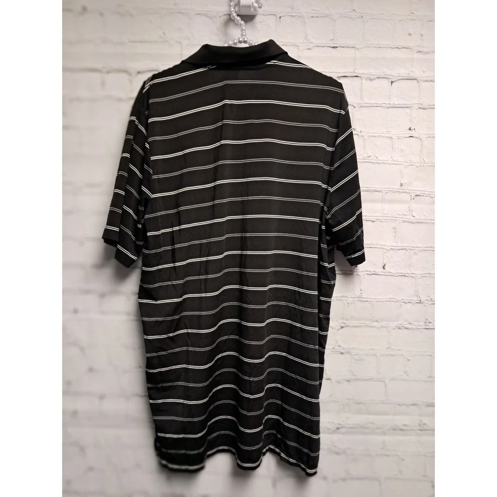 Ralph‎ Lauren Large White And Gray Striped Black Polo-Mens Large
